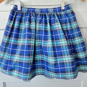 Lands End Kids Girls Plaid Tulle Skirt Blue Teal Pink Size 7 8 Elastic Waist